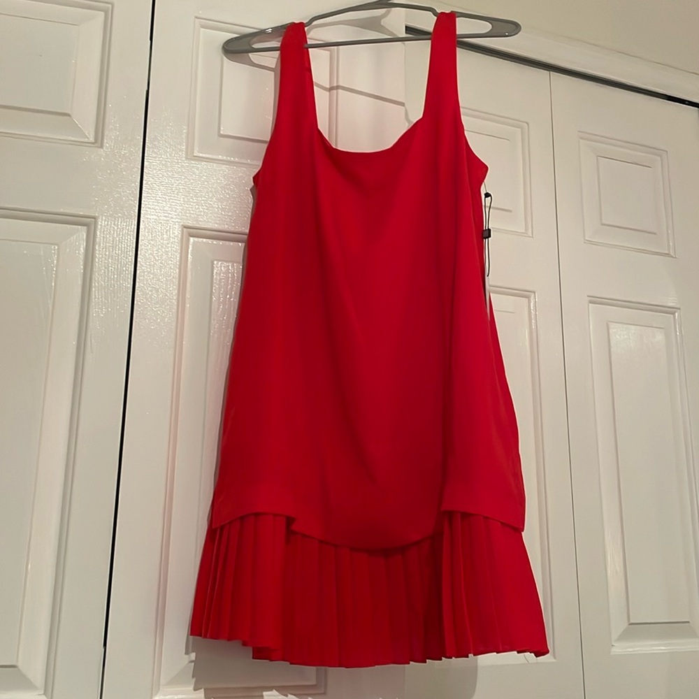 NWT Fiery Red Mini Dress Pleated Bottom
